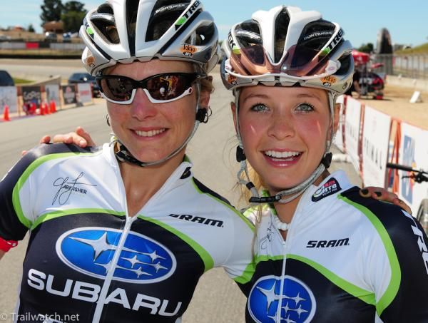 Trek Subaru teammates Heather Irmiger (left) and Emily Batty (right)