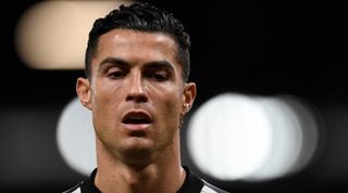 Close-up shot of Manchester United striker Cristiano Ronaldo during the warm-up before the Premier League match between Manchester United and Tottenham Hotspur on 19 October, 2022 at Old Trafford, Manchester, United Kingdom