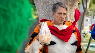 Hugh Grant in a tiger costume for Unfrosted