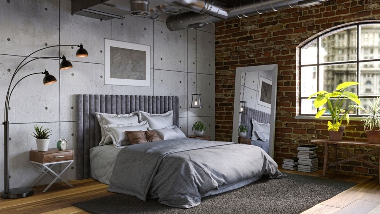 Bedroom with industrial features