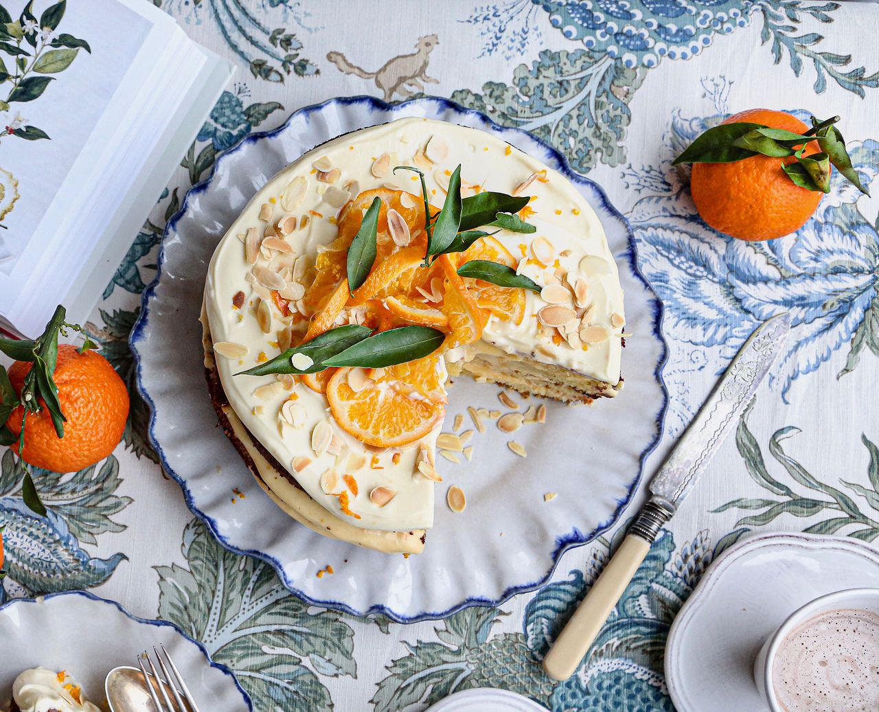 Clementine and almond cake with clementine creme diplomat.