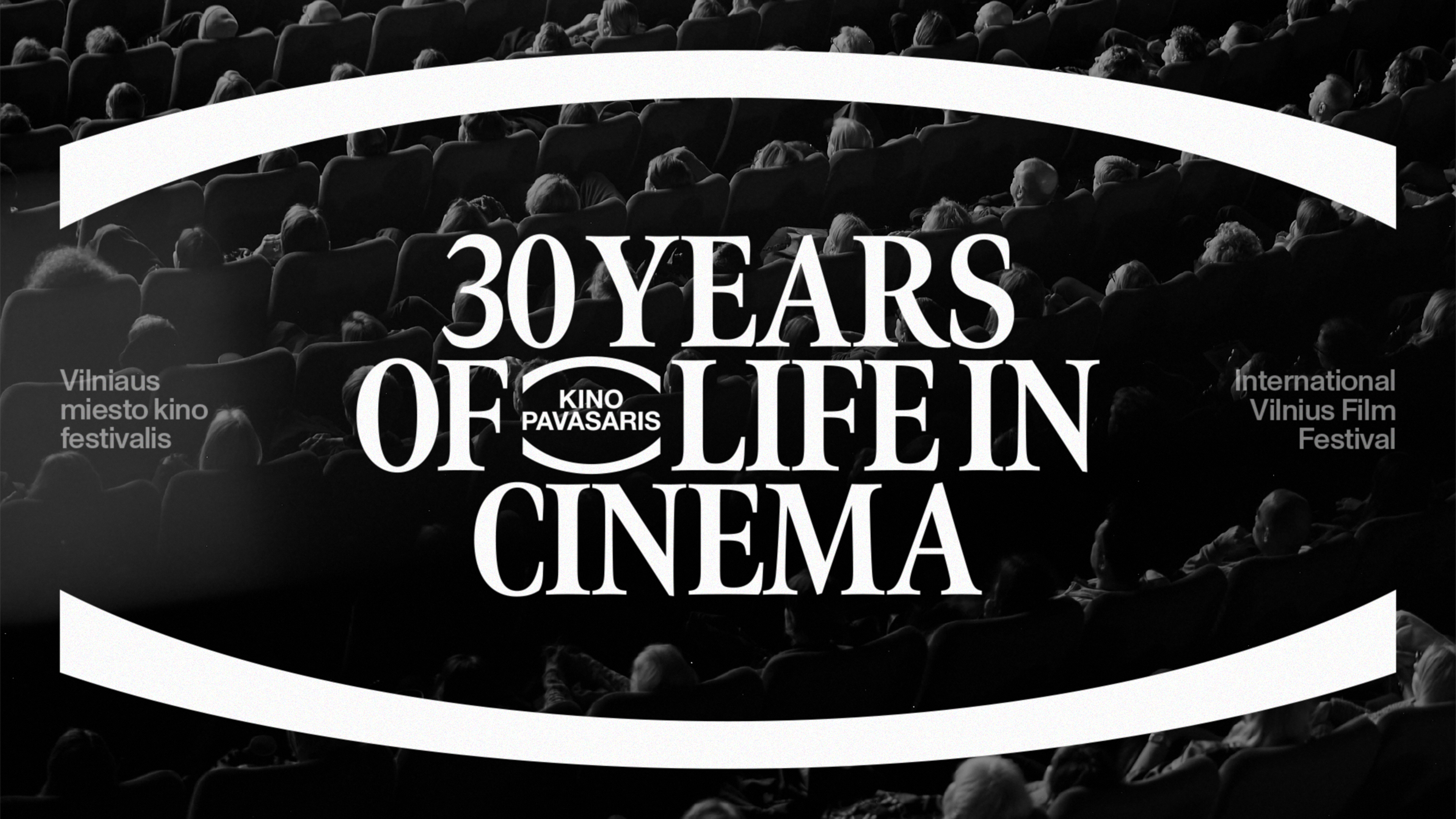 text that reads '30 years of life in cinema' with Kino Pavararis between 'of' and 'life'