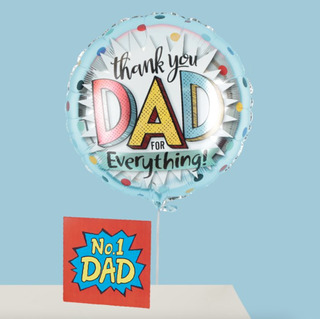 Red 'No 1 Dad' card with thank you dad for everything balloon
