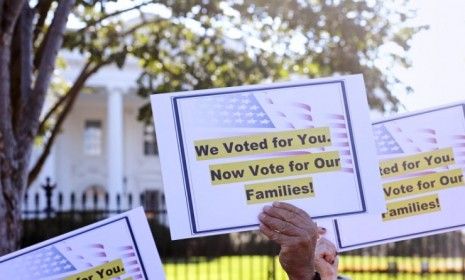 Members of immigration rights organizations demonstrate in front of the White House on Nov. 8, calling on President Obama to fulfill his promise of passing comprehensive immigration reform. 