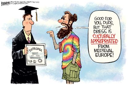 Political cartoon U.S. School graduation cultural appropriation liberals