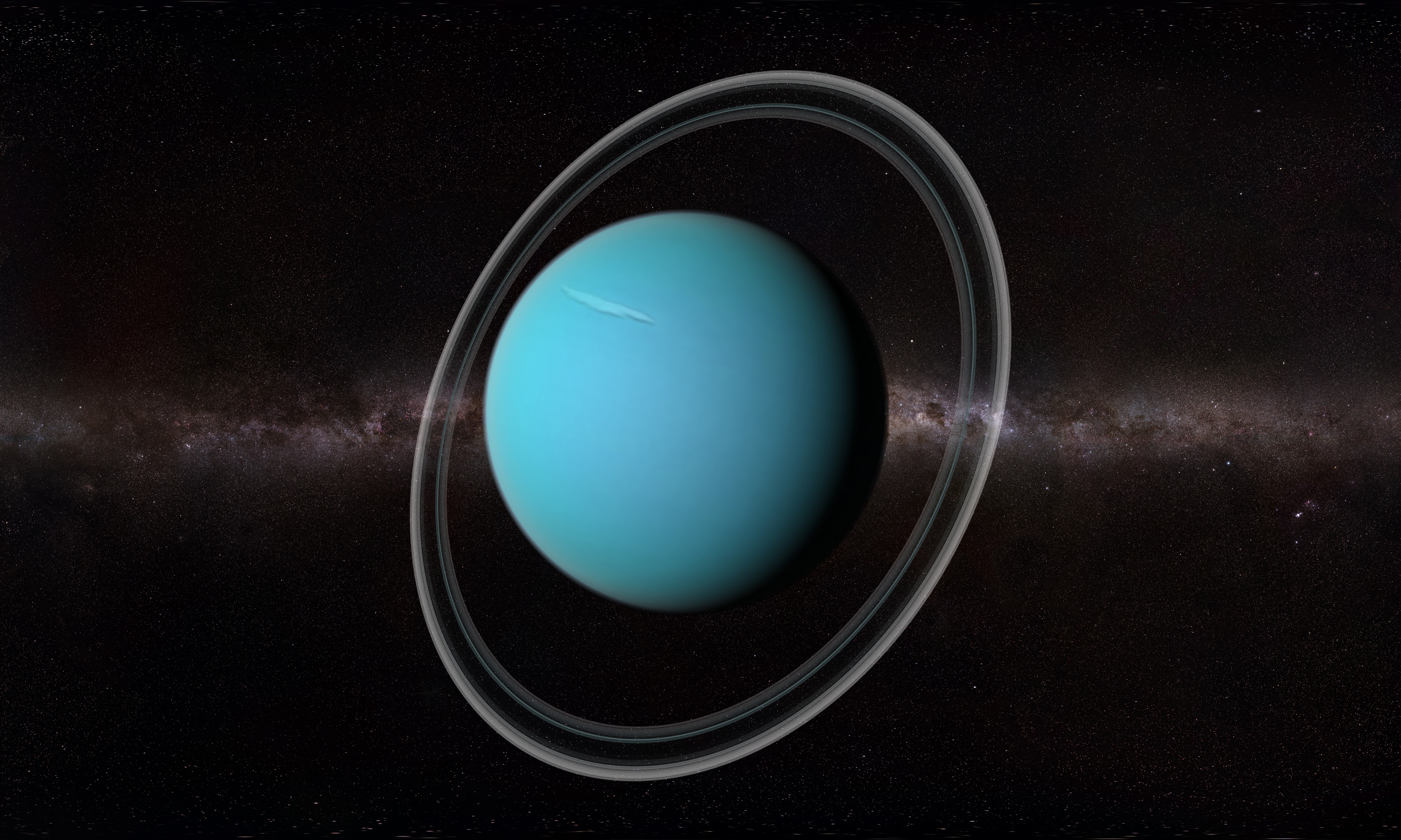 An artist's illustration of Uranus, a strange ringed-planet that sits on its side.