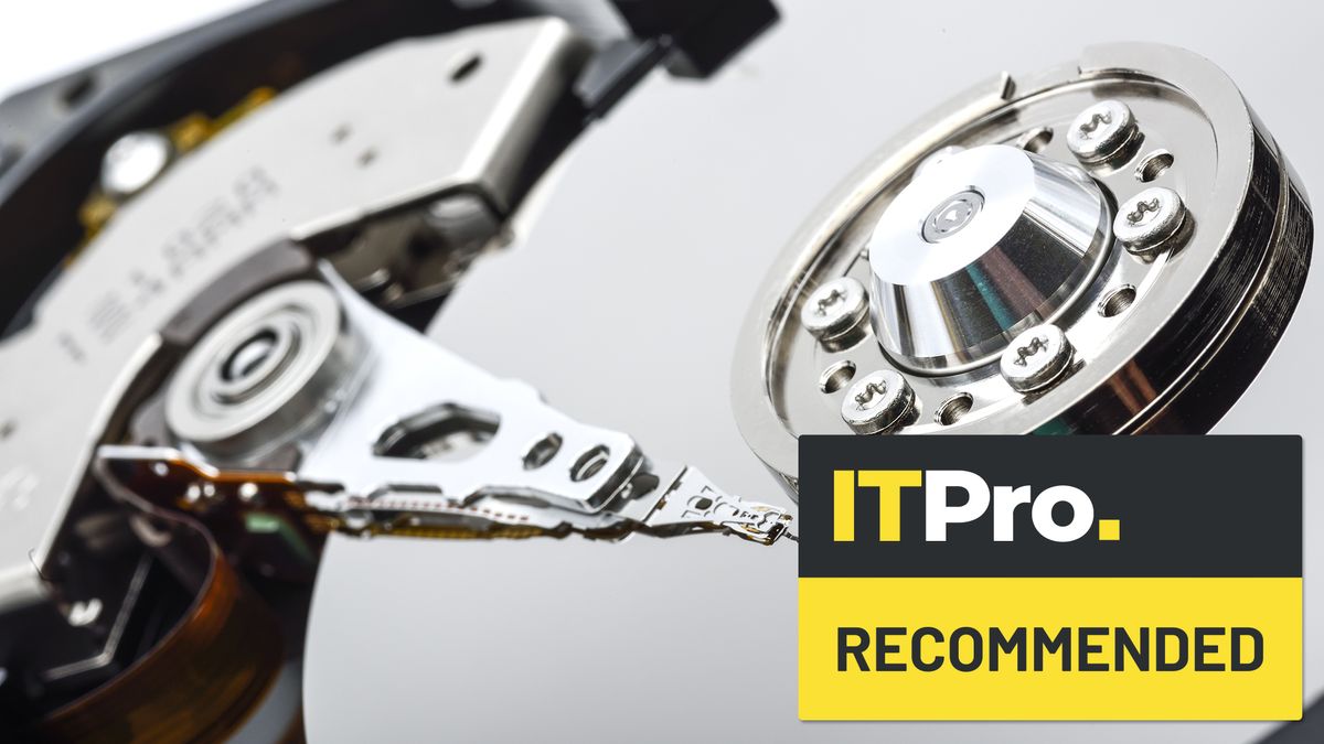 Picture of a hard drive platter and head with an &amp;#039;IT Pro Recommended Award&amp;#039; logo superimposed in the bottom right hand corner