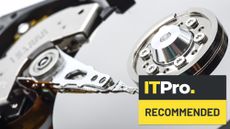 Picture of a hard drive platter and head with an 'IT Pro Recommended Award' logo superimposed in the bottom right hand corner