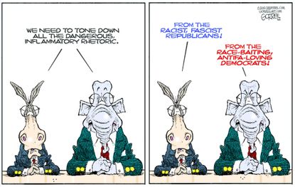 Political Cartoon U.S. Democrats GOP Racist Rhetoric Mutual Fault