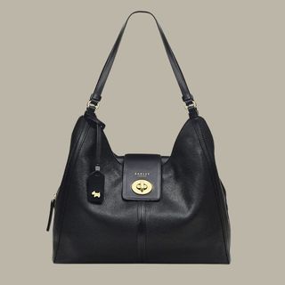 flat lay of medium black Radley handbag