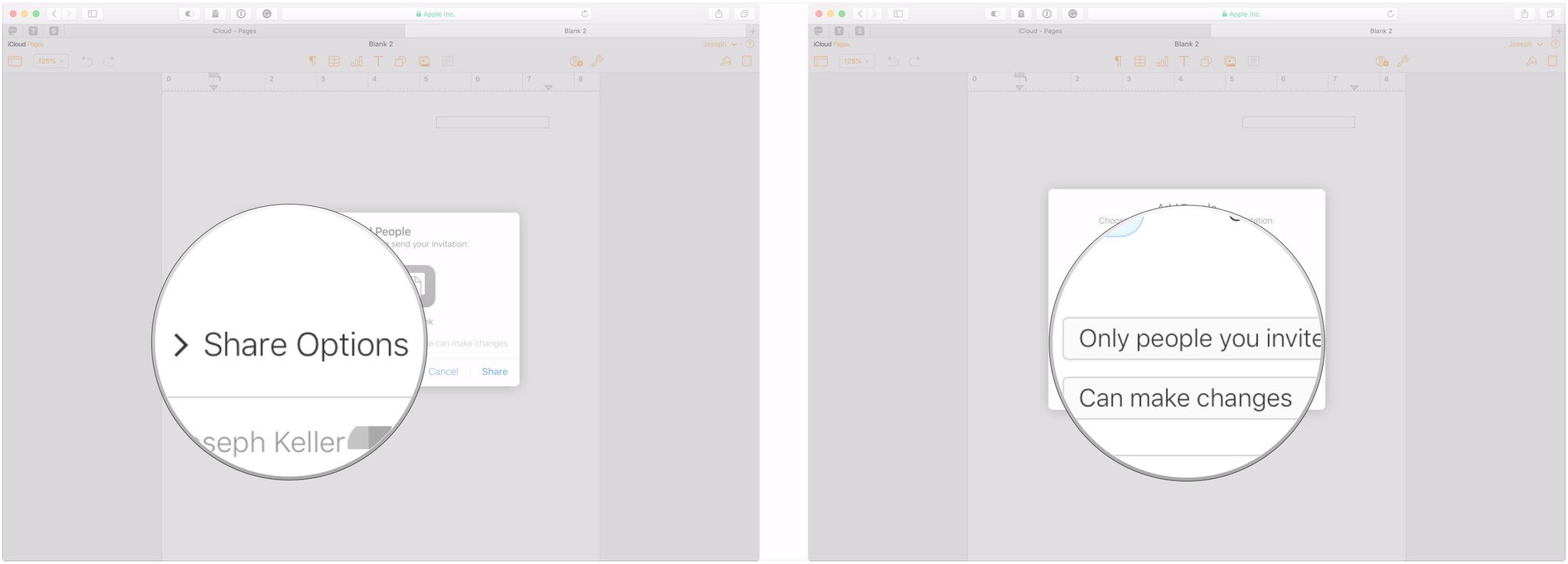 Click Share options, use drop down
