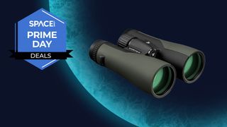 The Vortex 10x50 Crossfire HD binocular composit over a blue planet