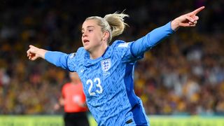 Alessia Russo of England celebrates after scoring her way to the England vs Spain 2023 FIFA Women's World Cup final. 