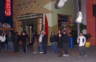 The line stretched well around the Hard Rock Cafe to the Quicksilver store.