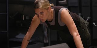 Starbuck badass doing push-ups on Battlestar Galactica