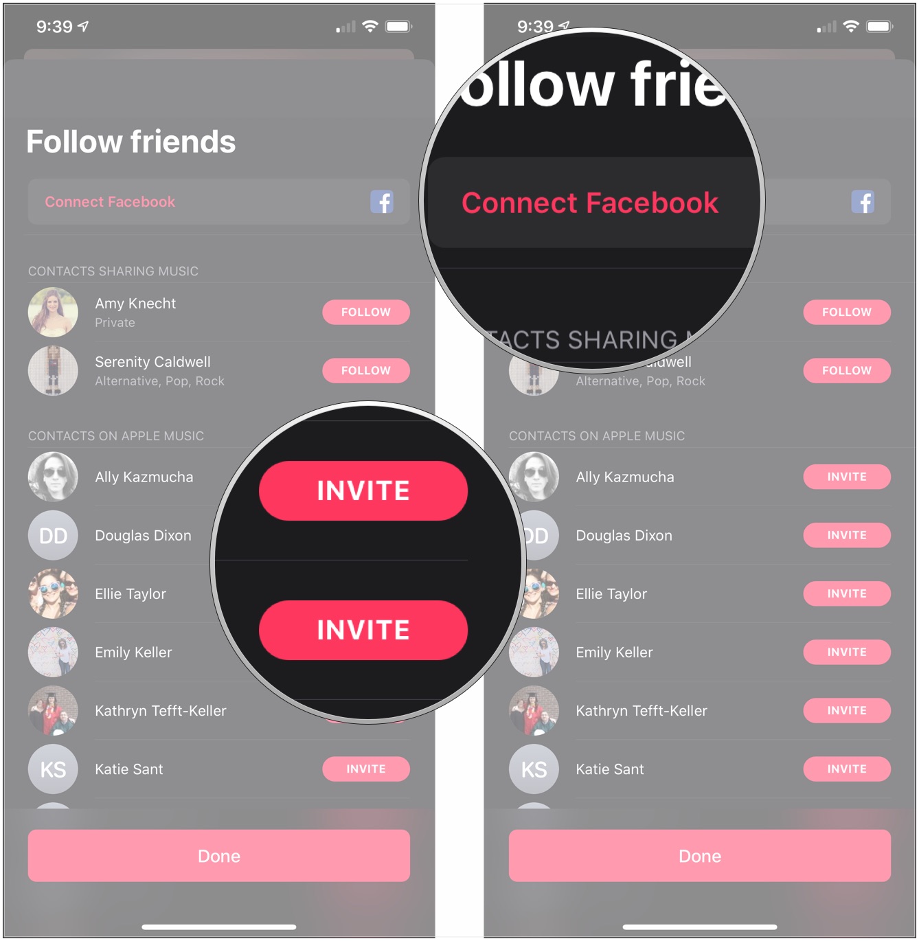 Tap Invite, tap Connect Facebook