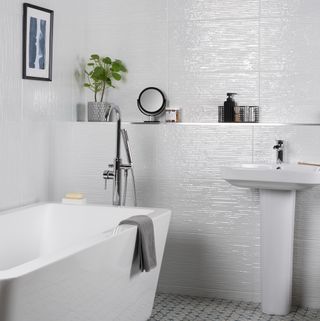 bathroom with cheviot chalk textured wall tiles