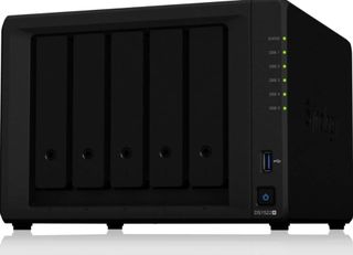 One of the best NAS drives, a Synology DiskStation DS1522+, on a white background