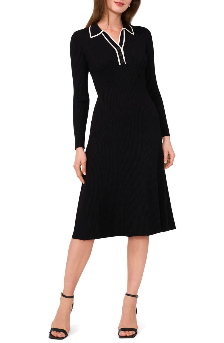Contrast Trim Long Sleeve Sweater Dress