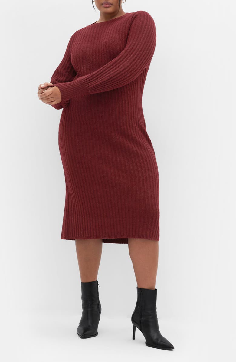 Sarah Long Sleeve Rib Sweater Midi Dress