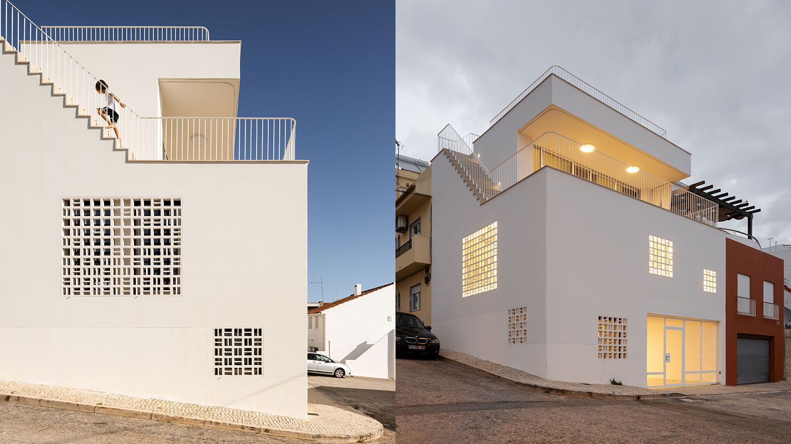 white corner house with perforated openings