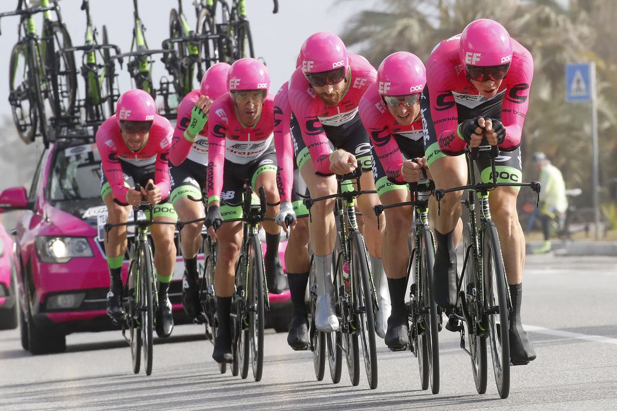 Taylor Phinney in the midst of the EF-Drapac TTT
