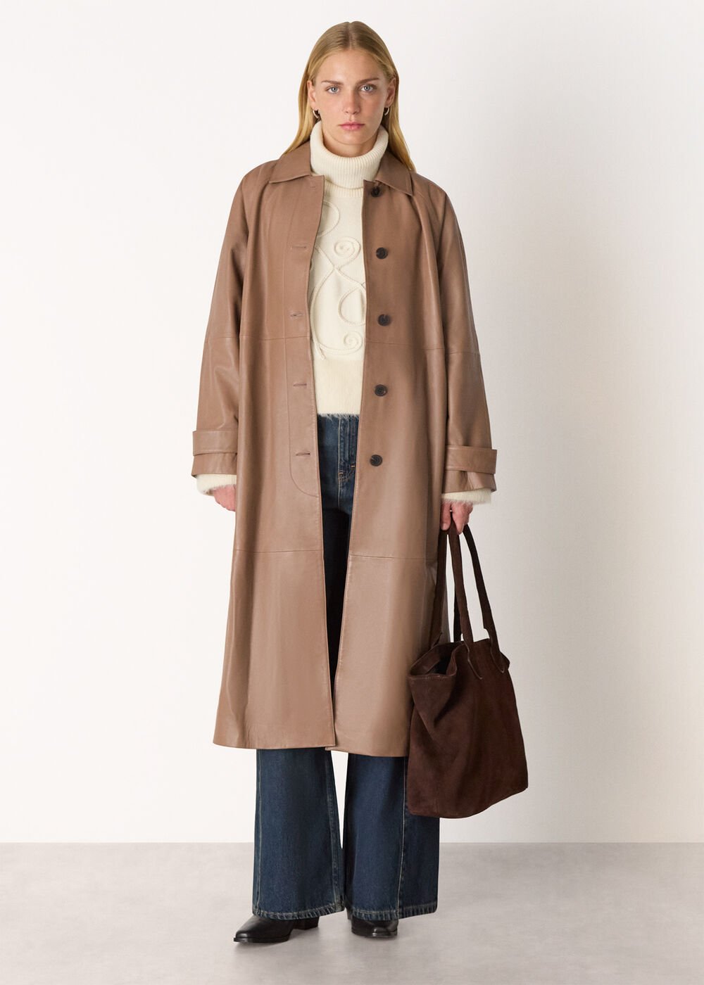 Taupe Leather Car Coat