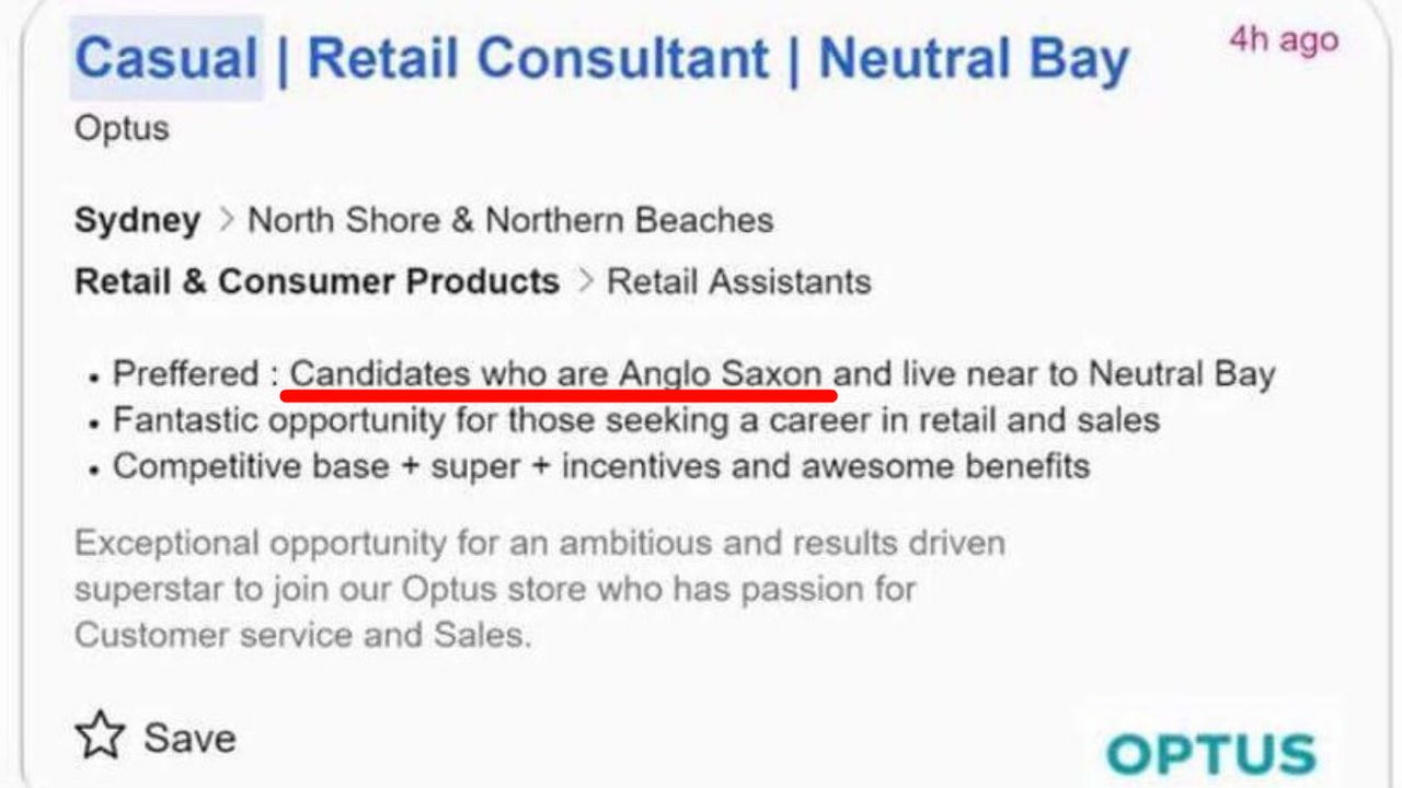 Optus racist job ad