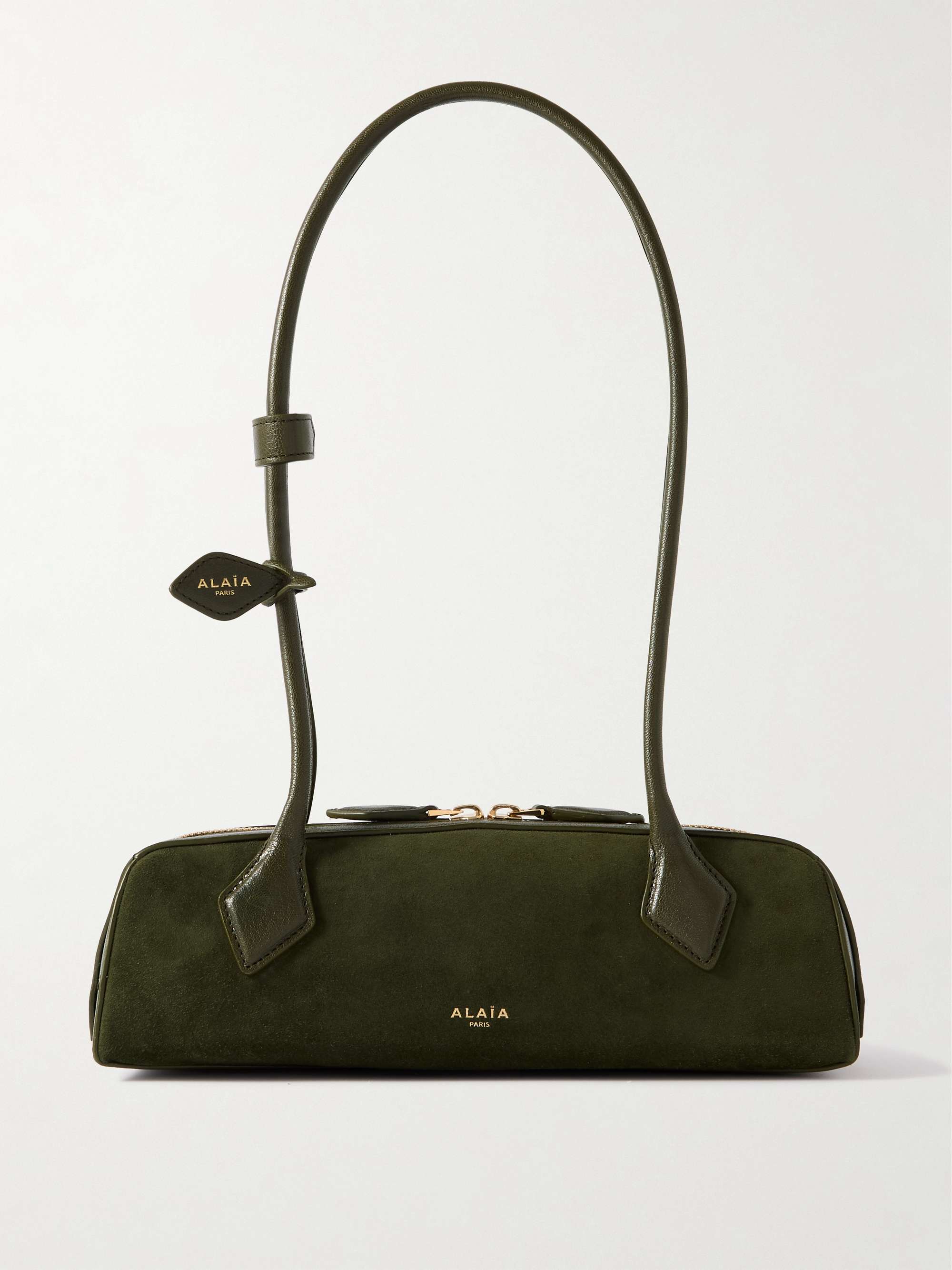 Le Teckel Small Leather-Trimmed Suede Shoulder Bag