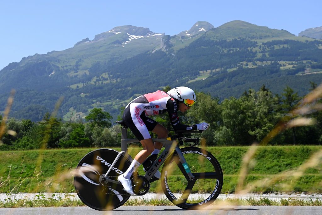 VADUZ SWITZERLAND JUNE 19 Clara Koppenburg of Germany and Cofidis Women Team Black Points Jersey sprints during the 2nd Tour de Suisse Women 2022 Stage 2 a 256km individual time trial stage from Vaduz to Vaduz ITT ourdesuisse2022 on June 19 2022 in Vaduz Switzerland Photo by Tim de WaeleGetty Images