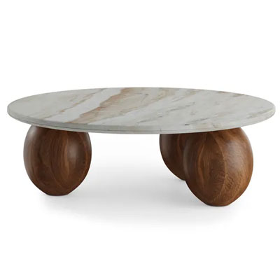 mango wood and marble circular retro coffee table