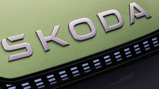 The new Skoda logo on the front of a car