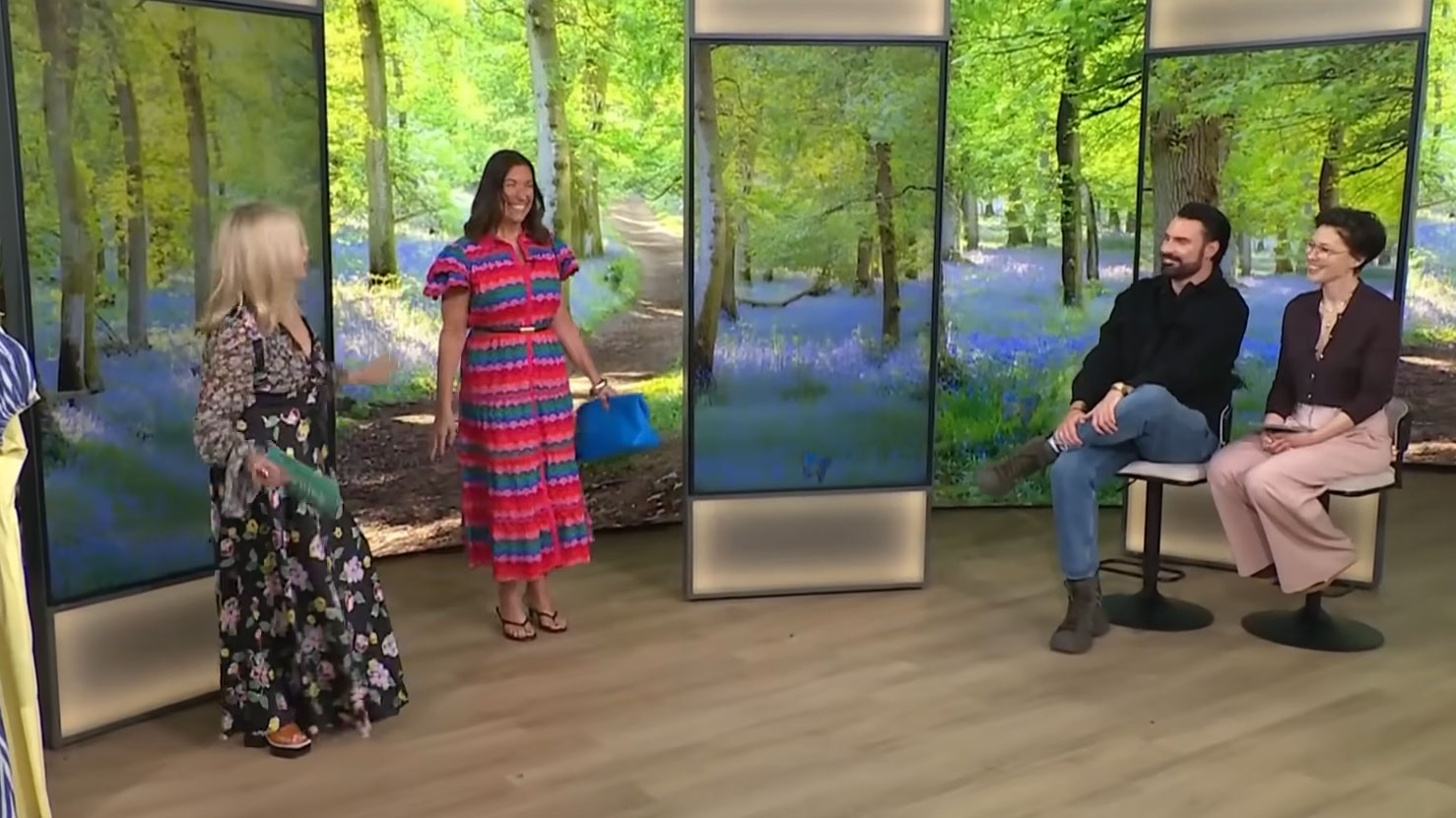 Jo Good presenting summer dresses on ITV This Morning