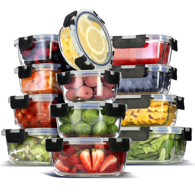 Ivy Bronx 24pc Glass Storage Containers With Lids, 12 Food Storage Containers With 12 Airtight Lids &amp;amp; Reviews | Wayfair