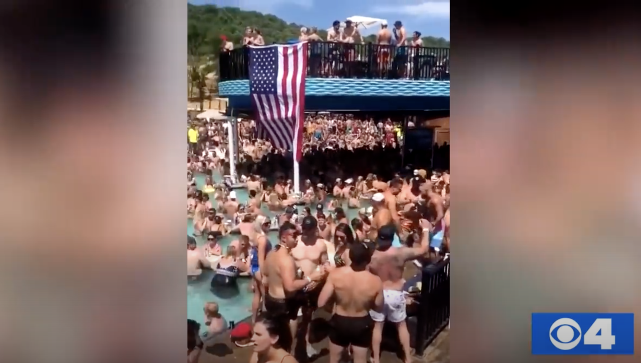 People crowd together at the Lake of the Ozarks.