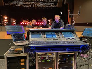 Worley Sound audio tech Steve Donovan, RTA Touring FOH engineer Sam Perrignon, and RTA Touring monitor engineer Jordan Tanner behind the DiGiCo Quantum338 FOH console deployed for Tash Sultana’s North American Terra Firma Tour.