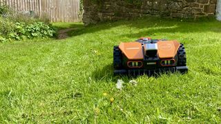 Worx Landroid Vision robot lawn mower on reviewer's lawn