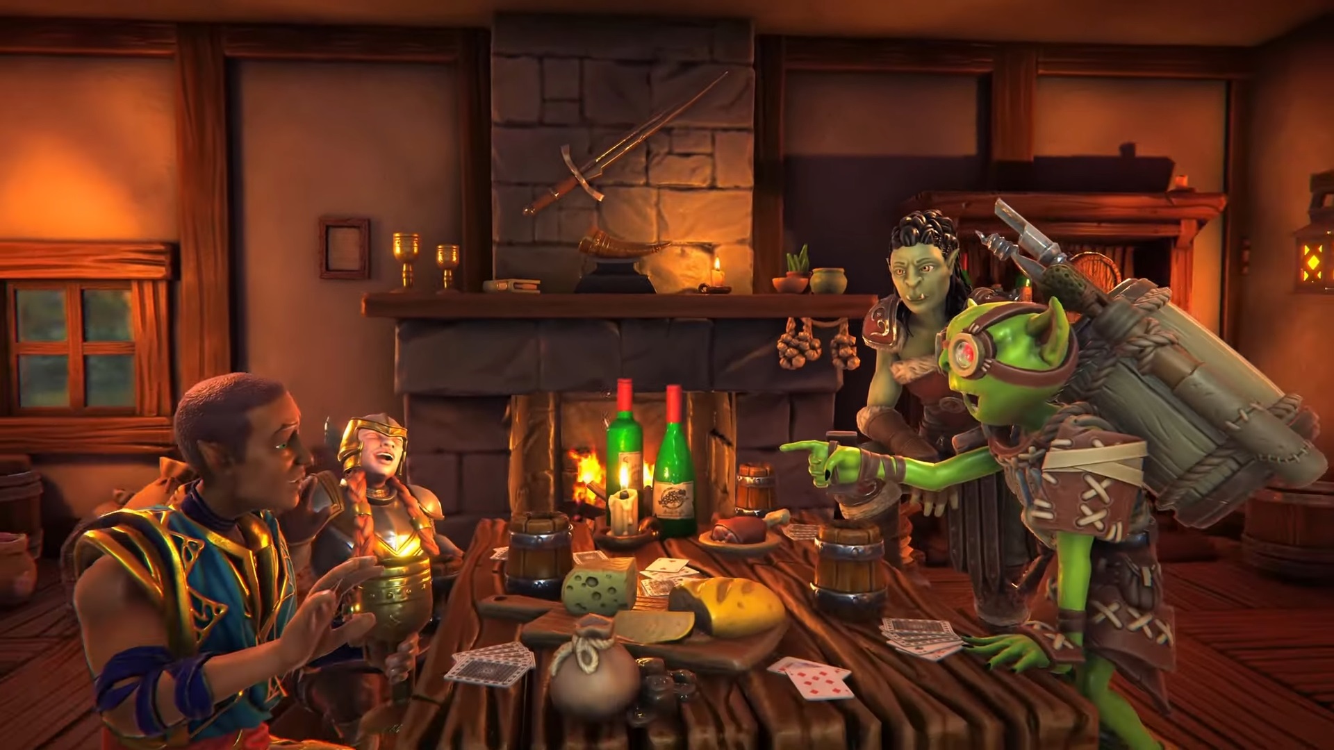 Adventuring Party getting rowdy at tavern table in Pathfinder: The Dragon's Demand.