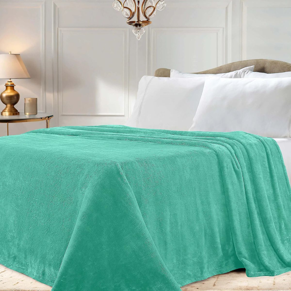 A bright teal or olo blue/green blanket