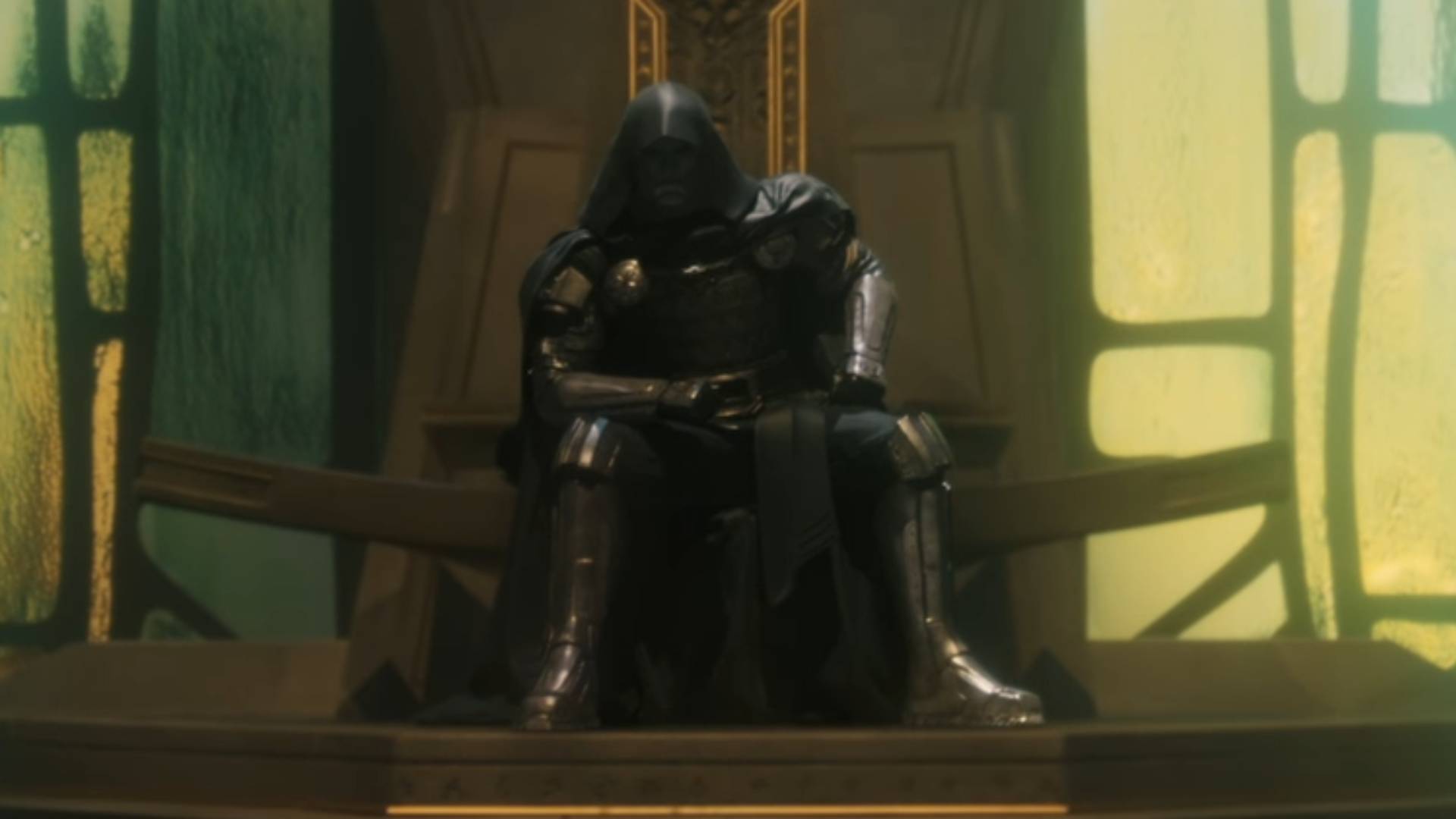Robert Downey Jr. as Doctor Doom sitting on a throne in the Avengers: Doomsday 'special look' trailer