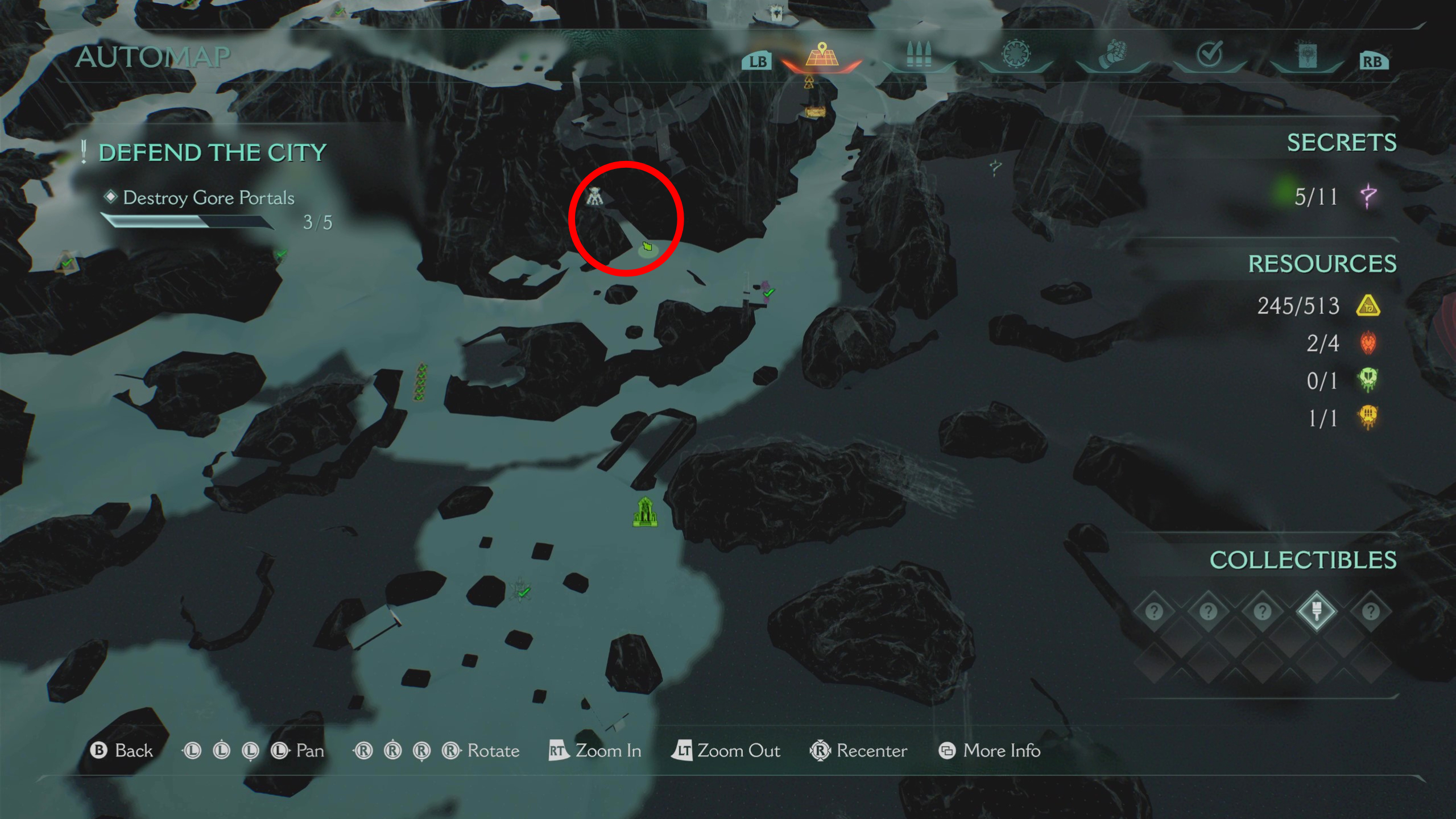 Doom: The Dark Ages Siege Part 1 secrets - A map showing the location of the Slayer toy in a cave near the middle of the map.