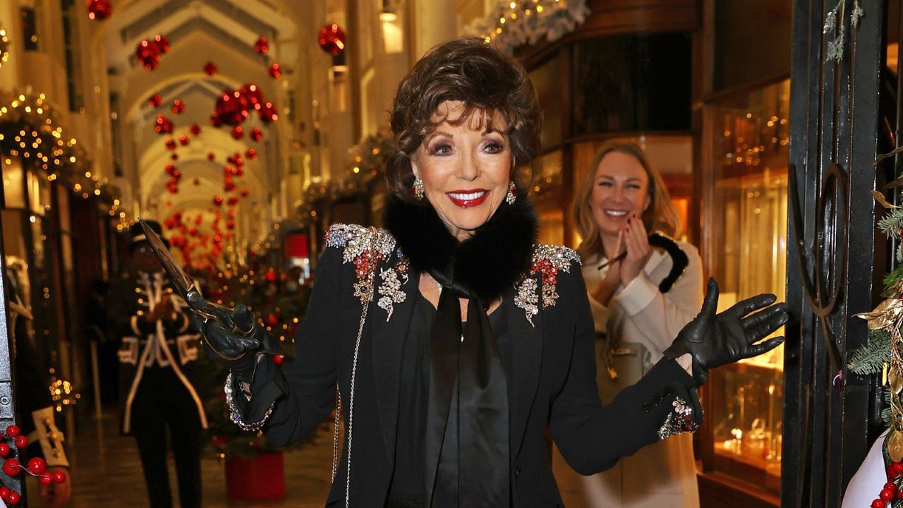 Joan Collins— Dame Joan Collins attends the Burlington Arcade Christmas Lights switch on at Burlington Arcade on December 5, 2020 in London, England. 