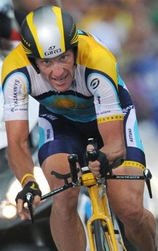 Lance Armstrong (Astana) moved into third on GC with his 16th place time trial finish.