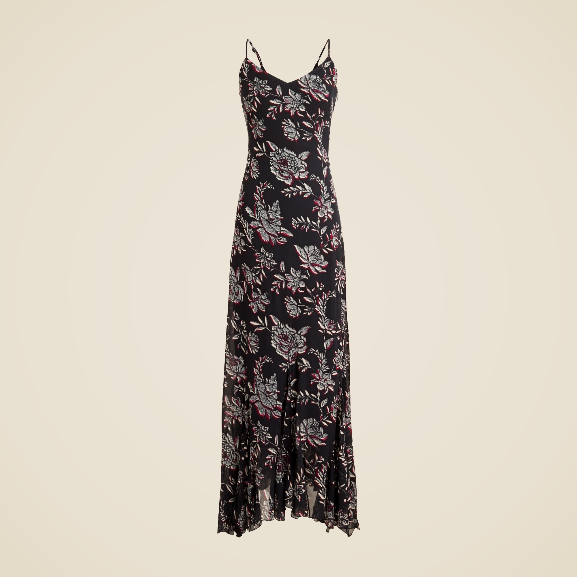 Flounce-Hem Slip Dress in Floral Chiffon