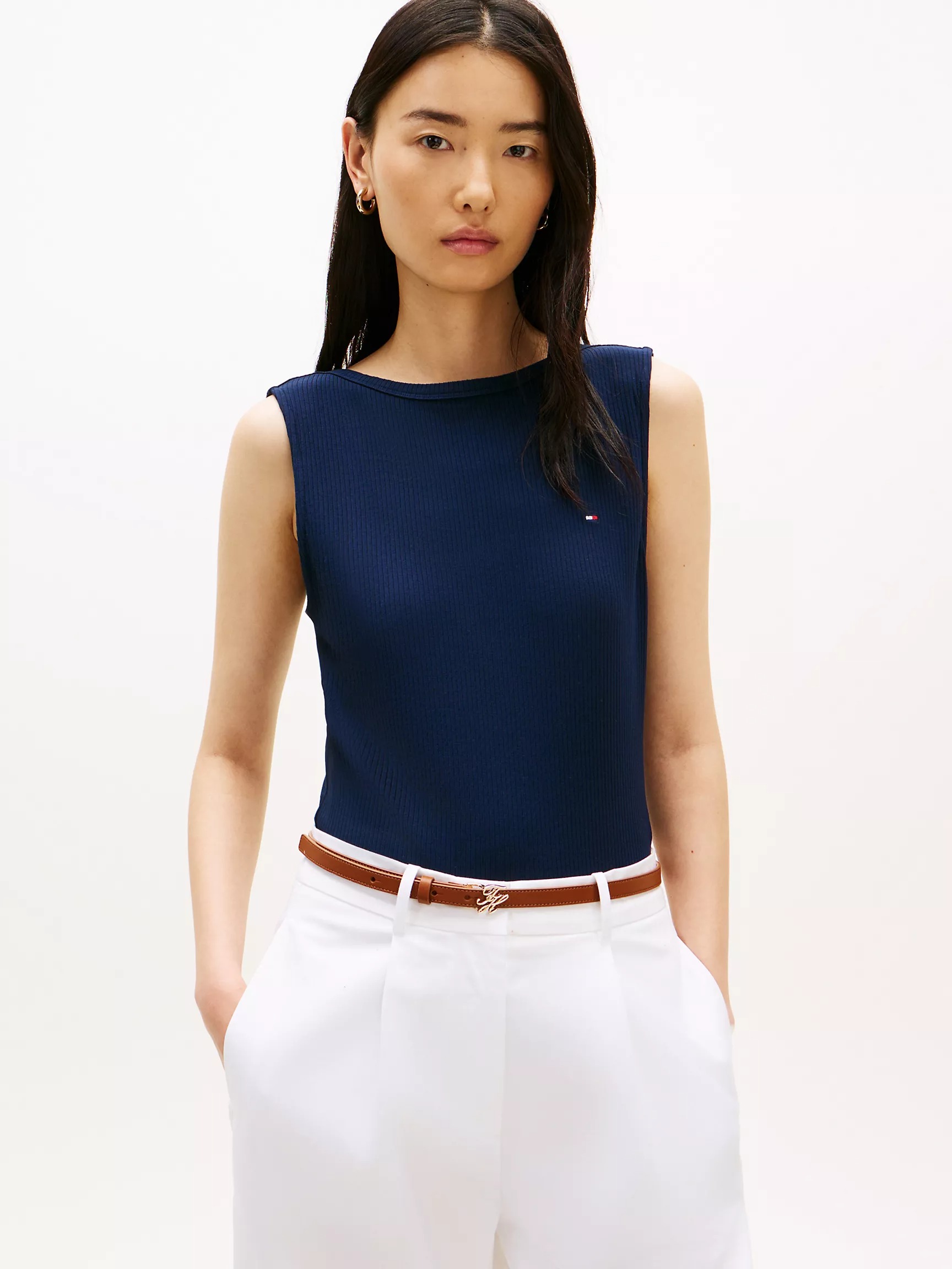 Slim Fit Rib-Knit Boatneck Tank Top