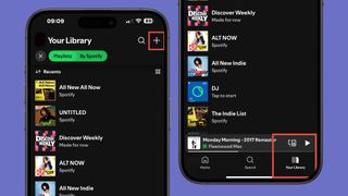 A screenshot of the Spotify library page and create button