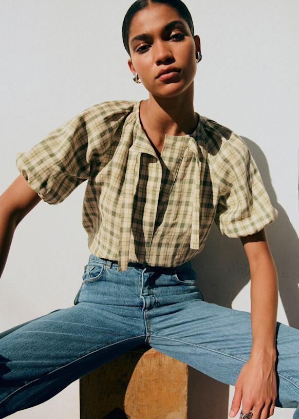 Florica Blouse - Green Check - Linen - S&amp;eacute;zane