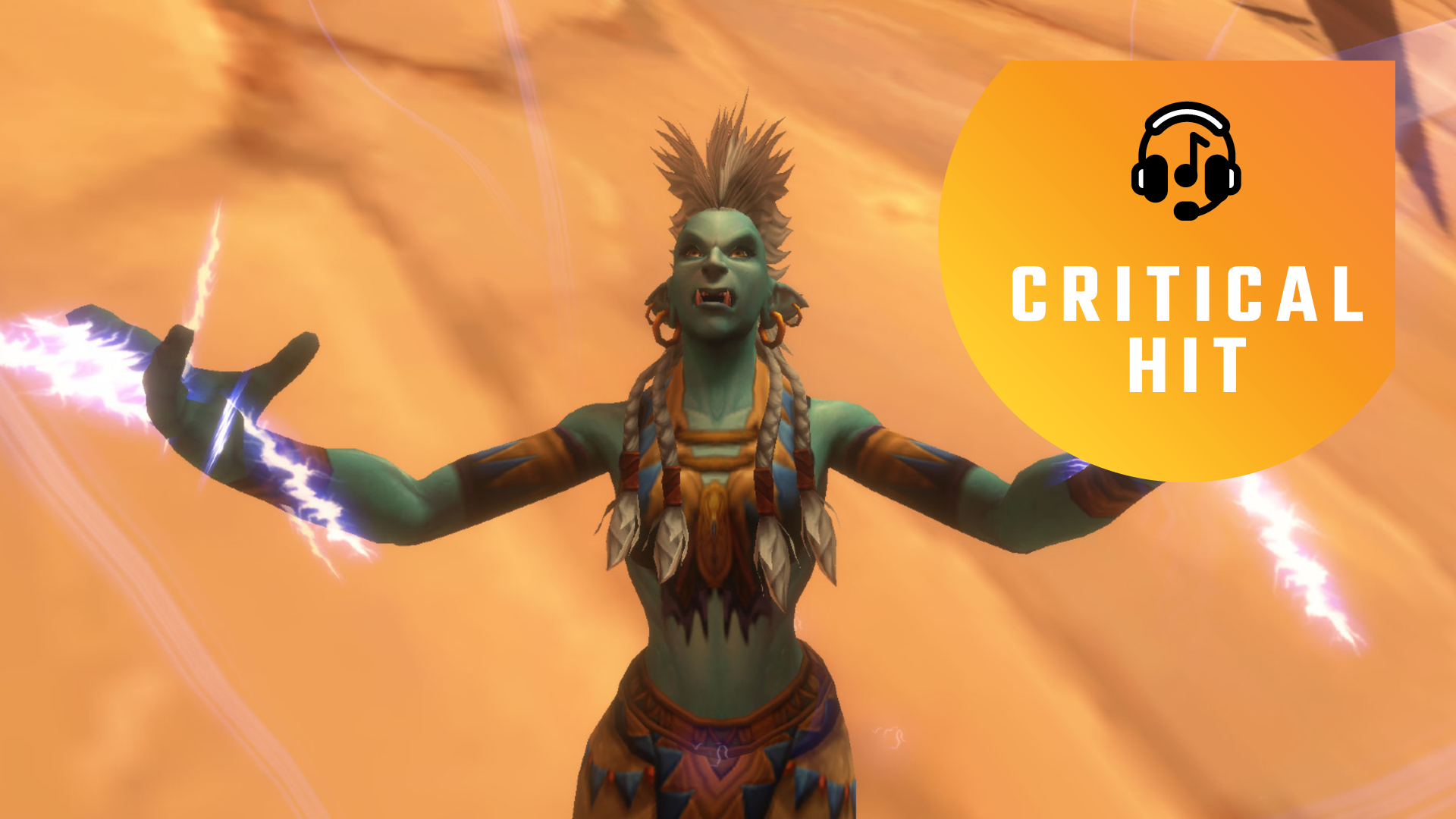 A troll shaman casting Lightning Shield but looking a bit mad about it in World of Warcraft: Forever. 