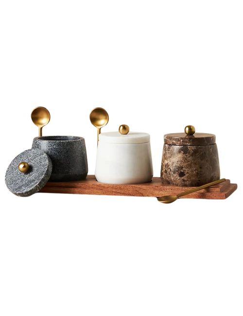 Marble Condiment Jar Set With Spoons
