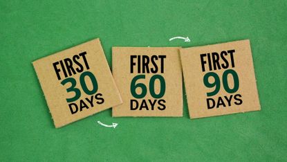 Box paper with the words First 30 60 90 Days 
